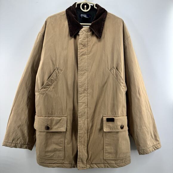 VTG Polo Ralph‎ Lauren Jacket Mens XL Brown Corduroy Collar Barn Chore Coat 90s